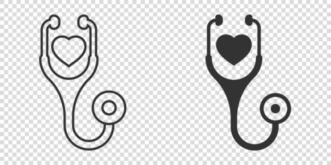 Stethoscope icon in flat style. Heart diagnostic vector illustration on isolated background. Medicine sign business concept.