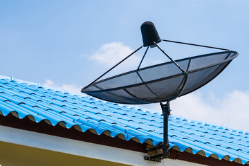 Satellite dish on roof house