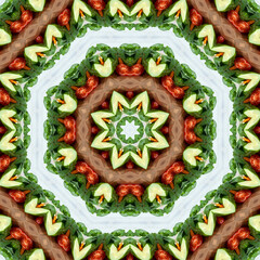 kaleidoscope, mandala, fresh vegetables abstract pattern, healthy food concept