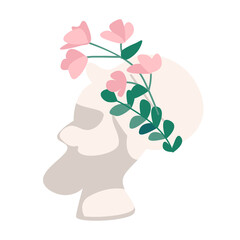 Modeling human head with flower wreath semi flat color vector object. Sculpture classes. Workshop. Full sized item on white. Simple cartoon style illustration for web graphic design and animation