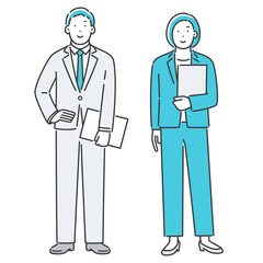 ファイルを持ったスーツの男性と女性 全身
