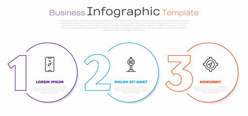 Set line Compass on mobile, Speed limit traffic and . Business infographic template. Vector