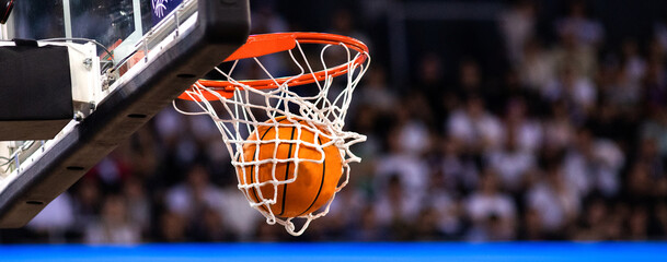 basketball game ball in hoop - 500396049