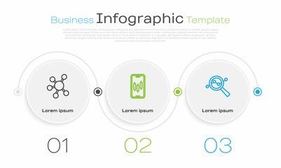 Set line Project team base, Mobile stock trading and Search data analysis. Business infographic template. Vector