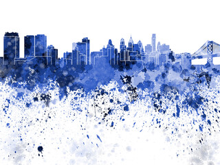 Fototapeta premium Philadelphia skyline in watercolor on white background