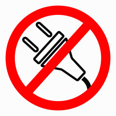 Electric plug ban icon. Do not plug in. There is no energy. It is forbidden to connect to the electrical network. Vector icon.