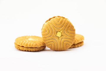 yellow pineapple flavor biscuit isolated on white background,front view