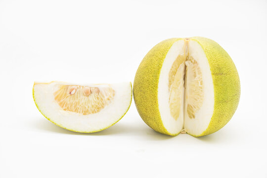 yellow ripe pomelos on white background healthy fruit