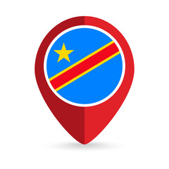 Map pointer with contry Democratic Republic of the Congo. Democratic Republic of the Congo flag. Vector illustration.