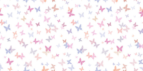 Vector butterfly pattern for spring, pastel butterfly background, seamless repeat