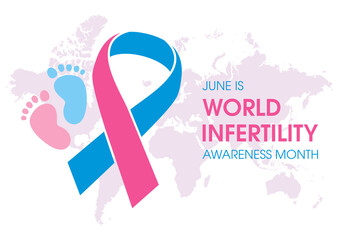 June is World Infertility Awareness Month vector. Pink and blue awareness ribbon with baby footprint icon vector. Fertility health design element. Important day