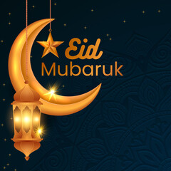 Realistic eid al-fitr uxury ornamental islamic background with islamic decorative golden moon lantern star