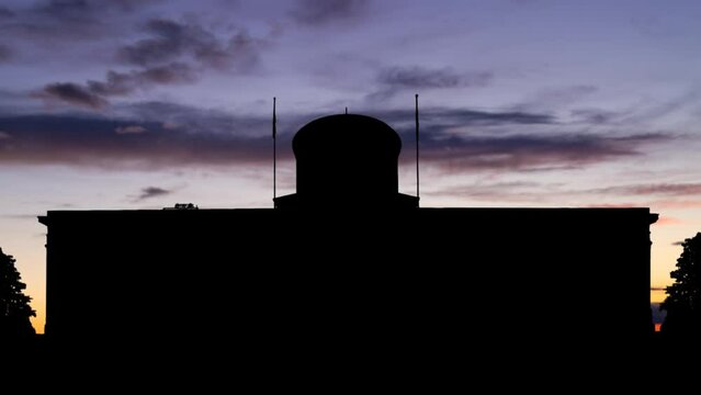 Columbus: Ohio State Capitol Building at Twilight, Time Lapse with Colorful Clouds, USA