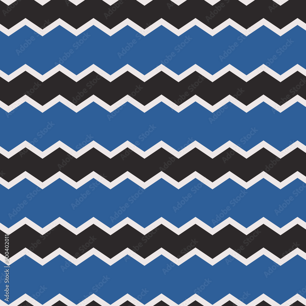 Fototapete Blue and black angular waves. Vector simple graphics seamless, consisting of angular decor horizontal stripes.