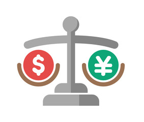 US sollar depreciation ( against Japanese yen ) vector icon illustration