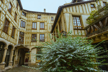 Limoge historic downtown, yellow timbered house