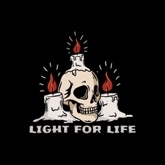 skull and candle design for t-shirt, vintage, handdraw, tatto,