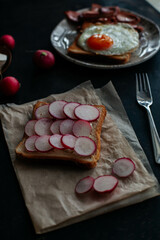 
scrambled eggs with radish toast