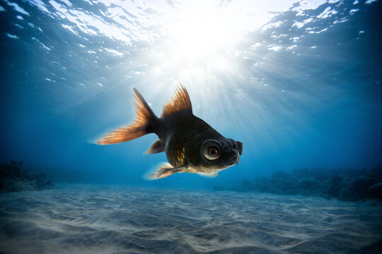 Beautiful Black Moor Goldfish Water Fish