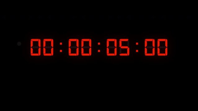 One minute of glowing led 60 fps timecode readout with red digits and green blinking dot on black background.