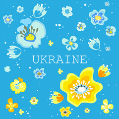 Fototapeta na wymiar blue yellow flowers save Ukraine pray for Ukrainian peace save Ukraine from russia stop war concept horizontal vector illustration