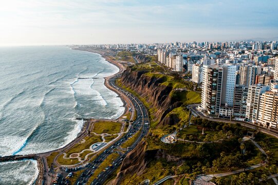 Drone View Of Lima Coast - Costa Verde Peru