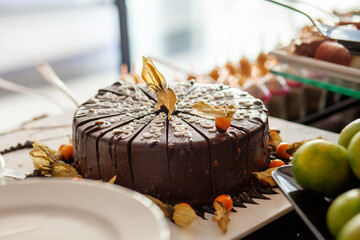 Dessert table in a Turkish hotel. Various cakes and sweets on buffet
