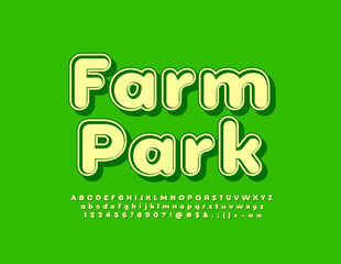 Vector green concept Farm Park with set Alphabet Letters, Number and Symbols set. Creative stylish Font