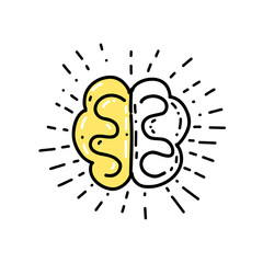 Illustration a brain as a symbol of a good idea yellow color in doodle style