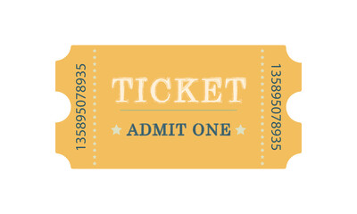Vintage ticket. Vector ticket in retro style. Admit one ticket isolated. Theatre, cinema, circus ticket. Online ticket. Ticket mockup.