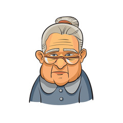 The elderly woman is serious. The old woman's face is stern. Feels anxious. Vector illustration isolated white background.