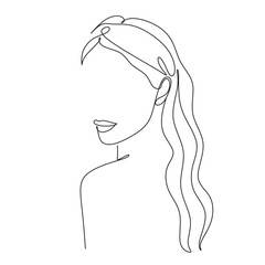Line Art Woman Face Drawing.  Women Vector line drawing Female Logo. Contouring Line. Minimalist Face. Beauty salon