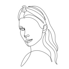 Line Art Woman Face Drawing.  Women Vector line drawing Female Logo. Contouring Line. Minimalist Face. Beauty salon