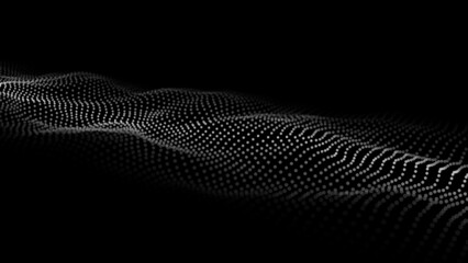 Digital wave with dots on the black background. The futuristic abstract structure of network connection. Big data visualization. Vector illustrations.