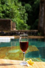 glass of red wine on the terrace