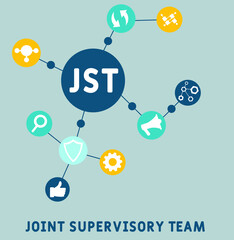 JST - Joint Supervisory Team acronym. business concept background. vector illustration concept with keywords and icons. lettering illustration with icons for web banner, flyer, landing pag