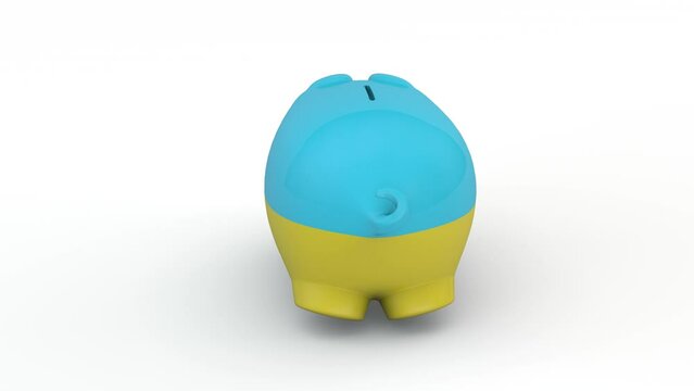 3d animation of piggy piggy bank in the color of the flag of Ukraine. The idea of international financial support for Ukraine during the war.