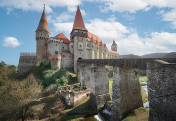 Fototapeta na wymiar Photograph of Corvin Castle, in Hunedoara, Romania.