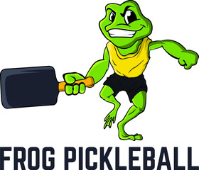 Frog with Pickleball paddle Logo - Pickle ball bat logo