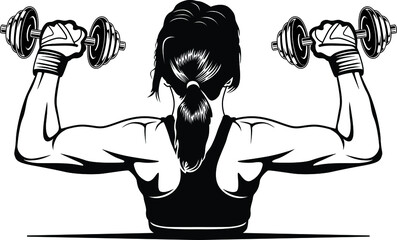 girl with dumbbells in the hands. vector illustration, great for logo or signage to the fitness club or gym