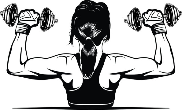 Girl With Dumbbells In The Hands. Vector Illustration, Great For Logo Or Signage To The Fitness Club Or Gym