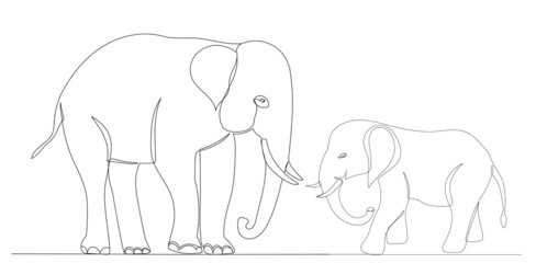 elephants continuous line drawing, sketch, vector