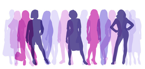 people stand multi-colored silhouette, on a white background, isolated