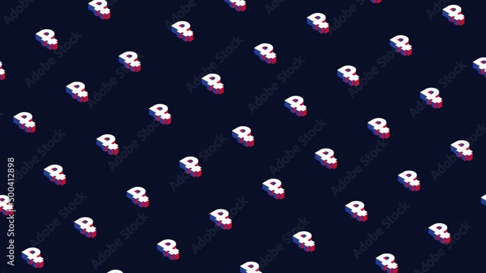 Aufkleber isometric symbols of russian ruble in animated pattern on a dark background. seamless loop financial