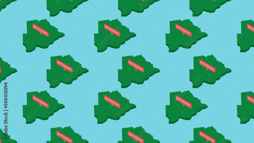 Poster green isometric maps of african country botswana with orange pointers on a blue background. seamless