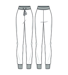 Women Joggers, Active Wear Joggers, Knit Joggers Front and Back View Fashion Illustration Vector, CAD, Technical Drawing.