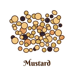 Hand drawn vector illustration of black, brown and yellow mustard isolated on white background.
