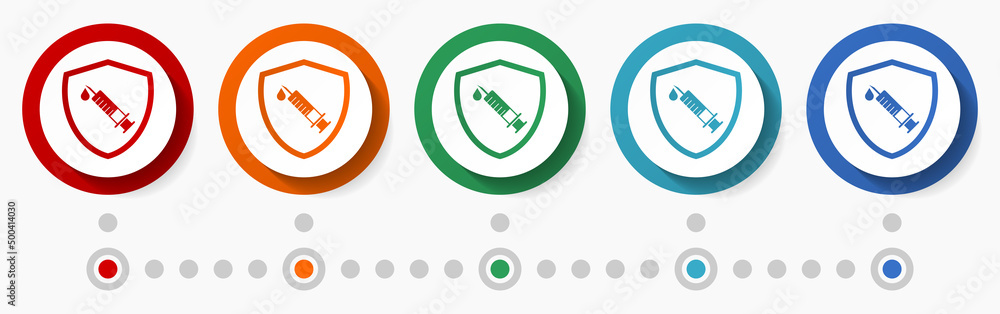 Poster vaccination sheld concept vector icon set, infographic template, flat design colorful web buttons in