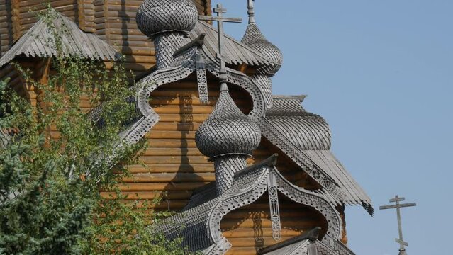 Vsekhsvyatsky Skete is a famous wooden monastery next to the Svyatogorsk Lavra. Beautiful wooden ancient architecture