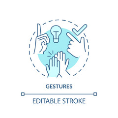 Gestures turquoise concept icon. Nonverbal communication abstract idea thin line illustration. Emphasize aspects of speech. Isolated outline drawing. Editable stroke. Arial, Myriad Pro-Bold fonts used